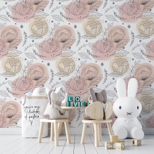 Tapeta "RYSOWANE PEONIE"