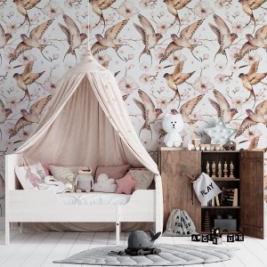 Tapeta "JASKÓŁKI W KWIATACH"