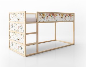 Naklejki kwiaty vintage na łóżko Ikea Kura