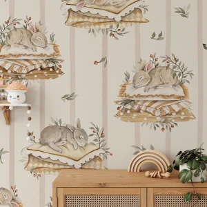 Tapeta "Royal Bunnies" - Śpiące króliczki - Pasy