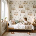 Tapeta Royal Bunnies w śpiące króliczki na poduchach do pokoju dziewczynki.