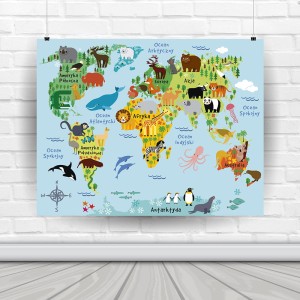 Plakat "ZWIERZAKOWA MAPA ŚWIATA"